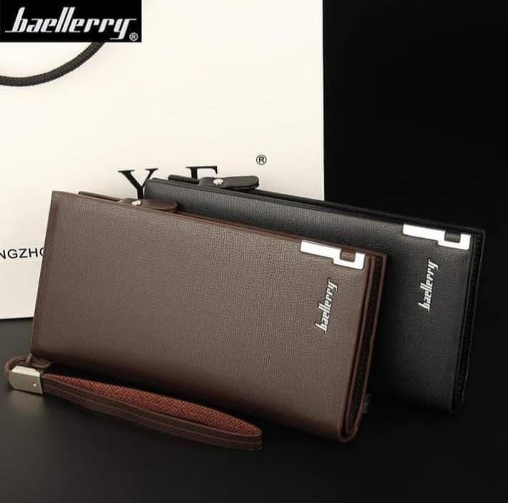 Men's Leather Wallet Brown Black Wrist Strap
