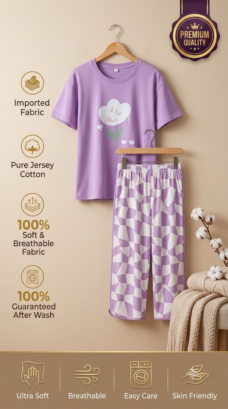 NEW ARRIVAL | Premium Women’s Two-Piece Night Suit FREE SIZE LARGE TO X LARGE