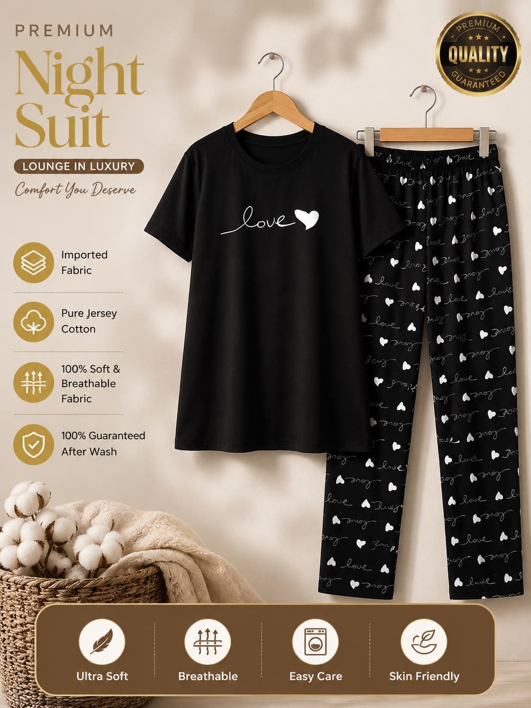 NEW ARRIVAL | Premium Women’s Two-Piece Night Suit FREE SIZE LARGE TO X LARGE